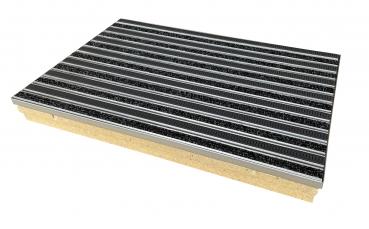 ACO Bodenwanne mit Stahlzarge 75 x 50cm Einlage Rips anthrazit und Gummiprofil schwarz und Wasserwaage